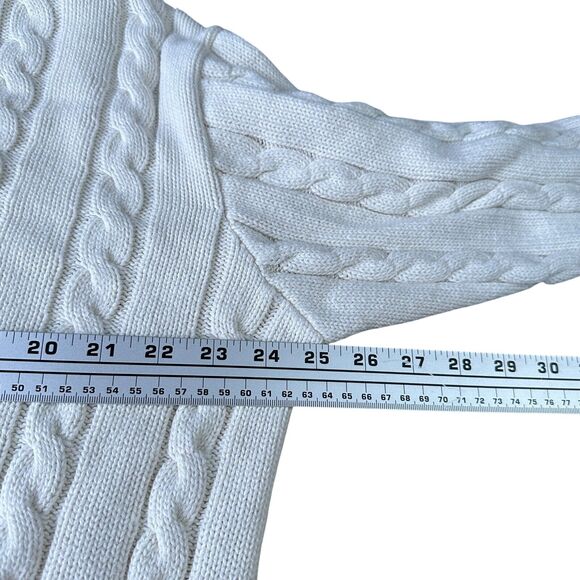 Vintage Gap Tennis Sweater Women’s Large Off White Cable Knit 90s V-Neck - Picture 7 of 11